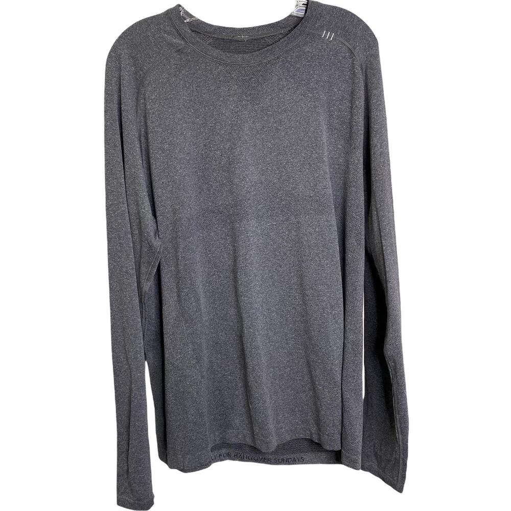 Lululemon Soulcycle Women's Sz XL‎ Long Sleeve Top Heather Gray Mesh Logo Sleeve